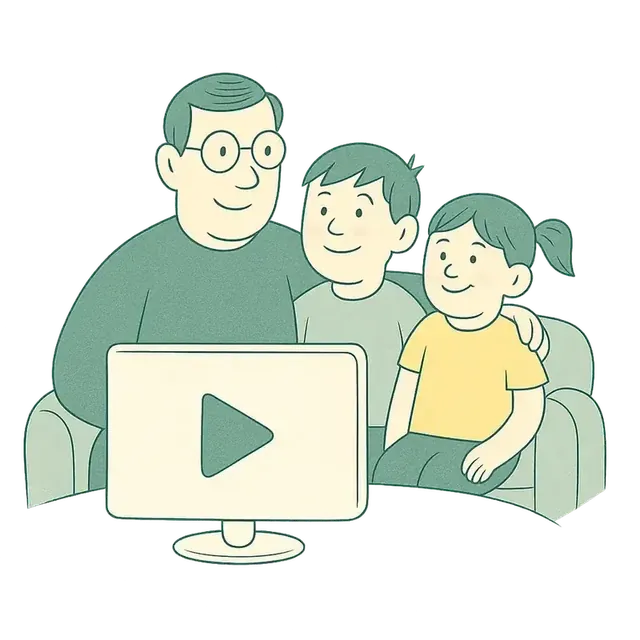 Dad watching an online will video with his two children