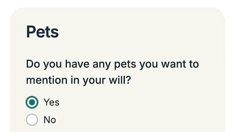 Pets section in will